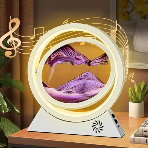 BuzzoXerex Sandbilder Zum Drehen, Fließende Sandmalerei mit LED Licht, Bluetooth Fähig 10 Zoll Bewegende Sandkunst 3D Dynamische Sandbild für Büro Wohnzimmer Schreibtisch (Weiß-Violett)