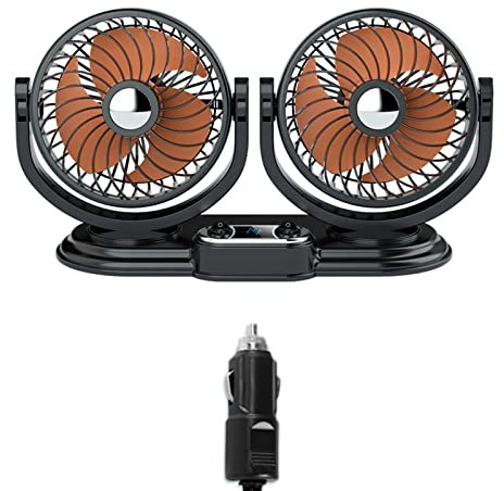 ZYKEJJDDAK Para ventilador de cabeza de 12 V, rotación de 360 grados, ventilador de coche grande de 2 engranajes con ventiladores USB de oficina, portátil, oscilante, flexible, portátil para