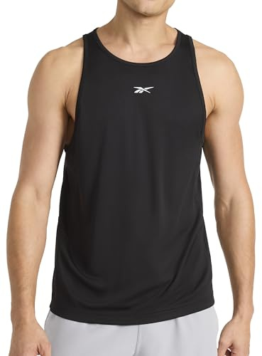 Reebok Men’s Run Speedwick Sleeveless Singlet, Standard Fit, Soft Lightweight Poly Interlock Fabric, Moisture-Wicking, Black, Large