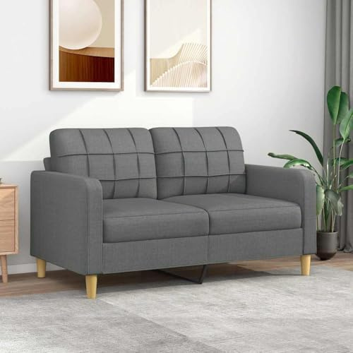 ACAGALA Sofa 2 Sitzer, Bequeme 2er-Sofa, Kleine Stoffcouch mit Armlehne, Mini Sofa Holzbeine + Metallrahmen, Modernes Couch Klein für Wohnzimmer Schlafzimmer Heimkino| 140 cm | Dunkelgrau