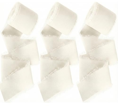 Chiffon Geschenkband Schleifenband Hochzeit Stoff Stoffband 3 Rollen Beige Creme Chiffonband Band Fransenstoffband Chiffon Stoffbänder für Hochzeitseinladung, Brautstrauß, Geschenkverpackung