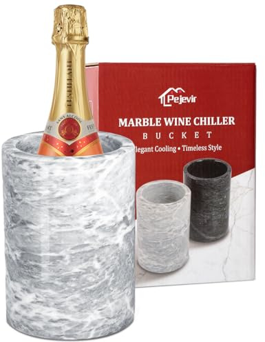 Pejevir Marble Wine Chiller Bucket Wine Cooler Champagne Chiller for Party, Kitchen, Bar Decor to Keep Beverages Cold, Holds 750ml Bottle, White