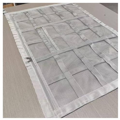 Car Ceiling Cargo Net with 2 Pockets - 35.4x25.2 Cross-Strap Reinforced Double-Layer Mesh Organizer, Adjustable for SUVs - Road Trips, Camping, Commuting Storage Organization
