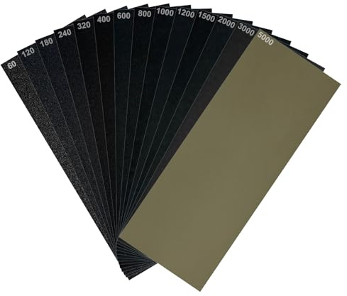 Slippappers-set 42 st – högkvalitativt vått och torrt sandpapper– korn 60/120/180/240/320/400/600/800/1000/1200/1500/2000/3 000/5 000 för bilmetallväggar, 2 x 9 cm