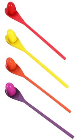 Abaodam Wooden Balance Game and Egg Spoon Race Toy Set for Children, Sensory Training Outdoor Relay Race with 4 Colorful Spoons and 4 Balls, Party and Family Fitness Random Color