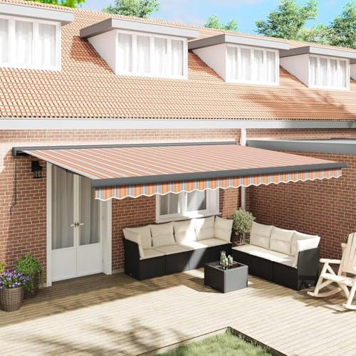Tenda da sole manuale a cassetta, multicolore, 500 x 300 cm, retrattile in alluminio e poliestere, con manovella, tenda a cassonetto manuale