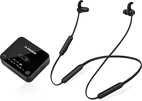 Avantree HT4186 Wireless Headphones Earbuds for TV Watching, Neckband Earphones Set w/Bluetooth Transmitter for Optical Digital Audio, RCA, 3.5mm Aux Ported TVs, Plug & Play, No Audio Delay