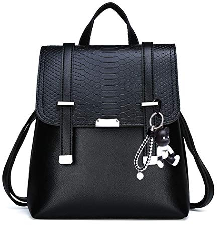 BUKESIYI Damen Tasche Rucksack Handtasche Frauen backpack Klein Anti Diebstahl Schulrucksack Laptop Weekender PU Leder DE78120 Schwarz