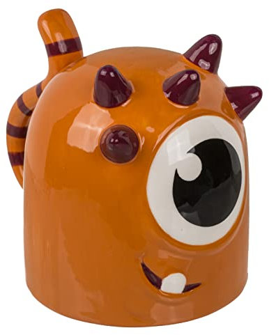 MIJOMA Upside-Down-Mug Kopfüber-Tasse – Lustiger Kaffeebecher aus Keramik – Umgedrehter Henkelbecher für Kaffee & Tee – 500 ml (Monster orange)