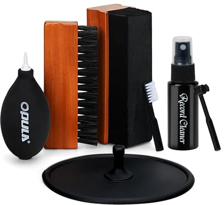 OPULA 7-in-1 Vinyl Record Cleaning Kit Complete - Vinyl Record Cleaner Solution - Velvet Brush - Microfiber Brush - Stylus Brush - Label Protector - Air Blower - Brush for Velvet, Restore LPs Album