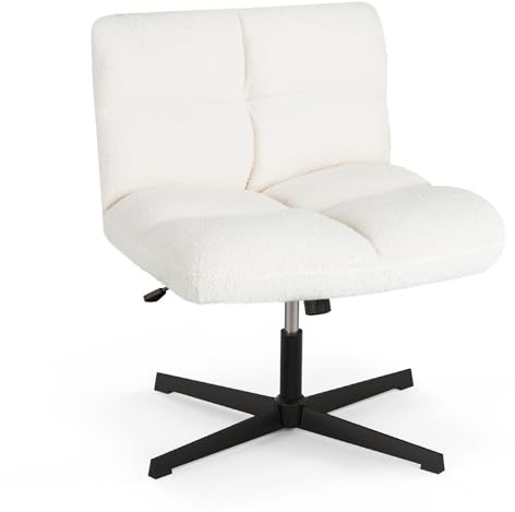 COSTWAY Schneidersitz Stuhl, Drehstuhl ohne Armlehnen, Schreibtischstuhl mit breiter Sitzfläche, Bürostuhl mit Kreuzfuß, Schminkstuhl, höhenverstellbar, Wippfunktion, modern (Beige)