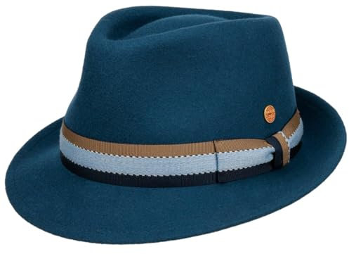 Mayser Troy Wolga Trilby Wollhut Filzhut Wolltrilby Wollfilzhut Damen/Herren - Made in The EU mit Ripsband Winter Herbst-Winter - L (58-59 cm) blau