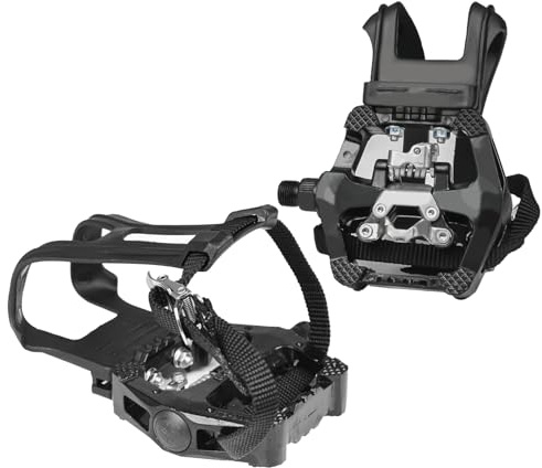 Coriver SPD Pedals, Bicycle Bike Pedals, Aluminum Mountain Bike Pedals with Toe Cage and Straps, Road Bike Pedals for 9/16 Axles mtb Pedals, Spin Bike, Road Bike, Touring, Indoor Exercise Bikes