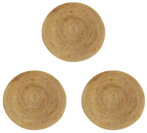 3 manteles individuales de ratán tejidos a mano, manteles individuales redondos de mimbre, manteles individuales tejidos naturales para mesa de comedor, resistentes al