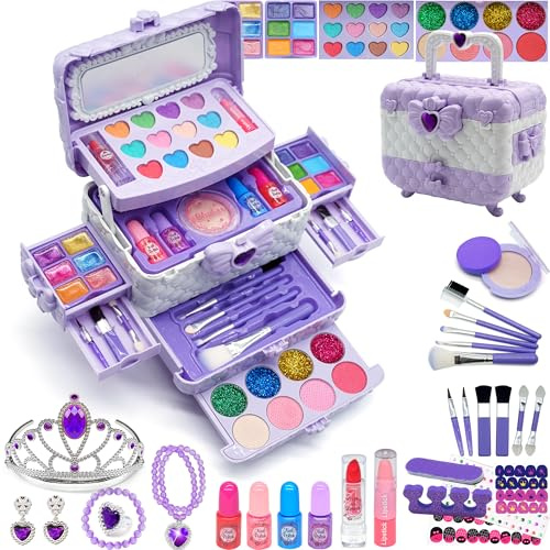 Aimiffy Make-up-Set für Mädchen, 63-teilig, antiallergisch und sicher, Make-up-Koffer, Geschenk für Mädchen von 3-10 Jahren, Hellviolett