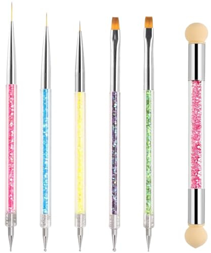 6 Pcs Pinceau Nail Art Ongles, 5 Pcs Double Extrémité Nail Art Dotting Pen avec 1 Brosse Éponge, Brosses de Ongle Art, Stylo de Pointage de Nail Art Pinceaux à Ongles pour DIY Nail Art Designs