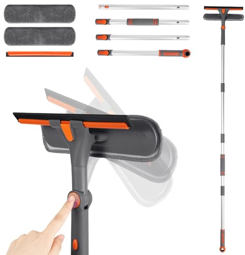160 CM Window Squeegee Cleaning Equipment, Squeegee Window Cleaner 2 in 1 Window Cleaning Kit with Extendable Pole for High Windows, Glass, and Indoor Outdoor Cleaning