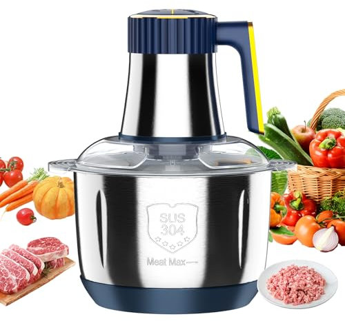 Picadora Electrica 500W, Picadora Multifunción Acero Inoxidable 4L, 5 Velocidades, 2 Pares de Cuchillas, Corte Rápido en 10s, Ideal para Picar Todo Tipo de Carnes, Verduras, Frutas y Especias