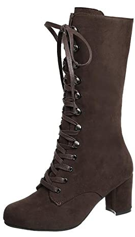 AEGJEGVD Bottes Country Femme en Daim Classiques Bottes mi Mollet Talon Haut Sexy Cuissardes Confortable Western Botte Longues à Lacets Hipster Club Fête Botte au-dessus du Genou Boots Steampunk