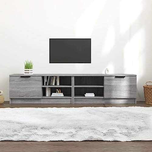HETFTJN 2er Set TV Sideboard Grau Sonoma 80x35x36,5 cm Holzwerkstoff Lowboard mit Schublade und 3 Fächern Modernes Design und Stauraum für Wohnzimmer Schlafzimmer Büro