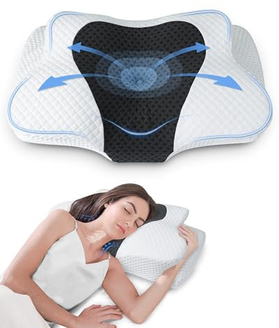 HOMCA Cuscino Cervicale per Dormire, Cuscino in Memory Foam per Dormire su Fianco, Schiena o Stomaco, con Federa Rimovibile 60x40x9/10cm