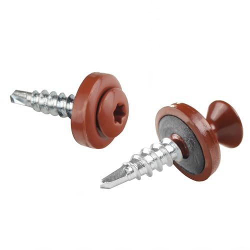 Viti per lamiere trapezoidali PAROTEC, autoforanti e autofilettanti con rondella di tenuta EPDM, testa bombata, TX20, 4,8mm x 20 mm, RAL 8004 Rosso mattone, 250 pezzi