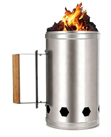 eupdd Démarreur Barbecue: 27×17cm Démarreur de Charbon de Bois, Cheminère pour Barbecue, Rapide et Facile avec Poignée de Sécurité, Idéal pour Camping et Grillades en Plein Air