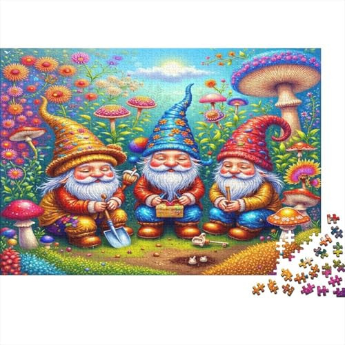 Fantasy Gnomes Garden 1000 Pcs Recycled-Cardboard Sheets Jigsaws for Adults Gnomes Mushroom Field Educational Game Decompression for Wall Decoration & Gifts Perfect for Couples 70x50c