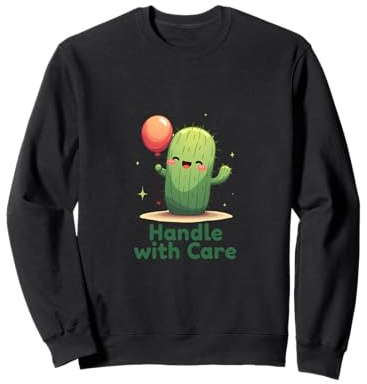 Carino Sorridente Cactus Holding Rosso Palloncino Illustrazione Felpa
