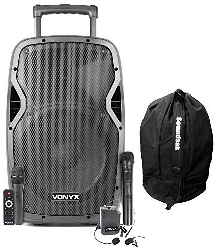 Vonyx AP1200PA Portable PA System with Wireless Microphones, Bluetooth, USB/SD Media Player, Headset Mic and Carry Bag – 600W Battery Powered PA Speaker for Music, Speech & Karaoke Events