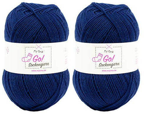 MyOma Sockengarn Go!, 2 Knäuel, jeansblau (Fb 4030), 2x blaue Sockenwolle à 100g, Socken Stricken Wolle, Nadelstärke 2,5-3mm, 200g Sockengarn Uni, Wolle Socken Stricken von MyOma