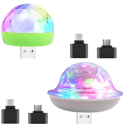 AFUNTA 2pz luci USB mini sfera discoteca con adattatore da tipo C a USB e micro a USB,LED piccola sfera magica colorata luce per feste, compleanni,discotecakaraoke ,decorazione compatibile smartphone