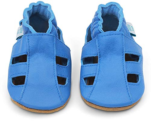 Dotty Fish Sandali in Pelle Barefoot, Suola Morbida - Blu 12-18 mesi