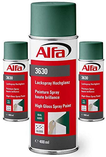 Alfa Lackspray 400 ml für Innen und Außen - Sprühlack zum Lackieren und Dekorieren, hohe Deckkraft Farbspray, Sprühdose, Made in Germany (6, RAL 6005 Moosgrün Hochglanz)