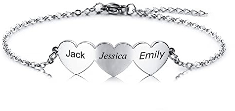 INBLUE Personalisiertes Herzförmiges Liebesarmband Mit 2-5 Namen für Mädchen Frauen Mütter Namen Gravur Individuell Einstellbare Armbänder für Freundschaft/Paare/Familien Geschenk