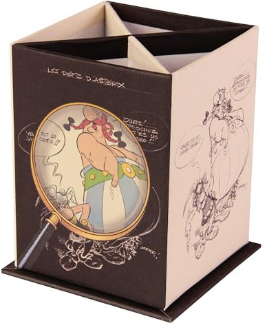 Clairefontaine 813031C - Rechteckiger Stifteköcher Asterix 4, 8x8x11,5 cm, weiß und schwarz, Motiv skizziert mit Lupe, 1 Stück