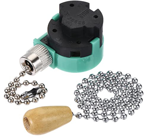sourcing map Pull Chain Switch 3 Speed 4 Wire Replacement ZE-268S6 with Extension Chain for Ceiling Fan Lamp Light Green Silver