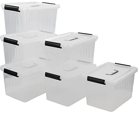 Tyminin 6-Pack 12 L Storage Boxes, Plastic Latch Bin Box with Lids/Handles