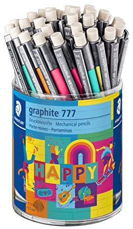STAEDTLER Druckbleistift mit Radiergummi Set, 36 Bleistifte im Köcher, Linienbreite 0,5mm, gummierter Schaft, extra großer Radierer, bruchhemmende Minenführung, 777 KP36HA