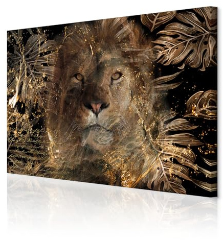 decomonkey Wandbilder Löwe Abstrakt 120x80 cm 1 Teilig Leinwandbilder Tiere | Strukturleinwand, Holzkeilrahmen, Bild auf Leinwand, Kunstdruck, Wanddeko, Wohnzimmer, Wanddekoration, Blätter, Afrika