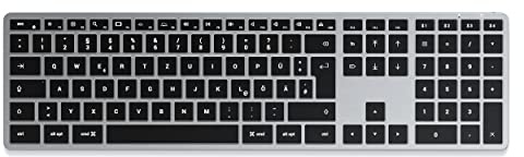 SATECHI Slim X3 Bluetooth-Tastatur mit Ziffernblock, QWERTZ DE | Beleuchtet, Multi-Device für MacBook, Mac mini, iPad und weitere Bluetooth-Geräte, Space Grau