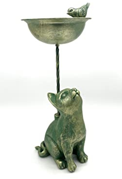 JOKA Luna24 Antike Vogeltränke Katze & Vogel, Bienentränke, Vogelbad, Vogelhaus, Futterstation/Futterhaus für Vögel und Eichhörnchen, Grabschmuck, Gartendeko, Winterfest.