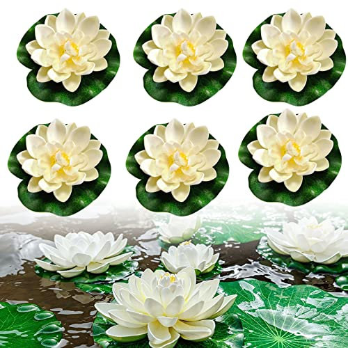 Qunkun 6 Stück Schwimmende Blumen, Künstliche Seerosen, schwimmend Lotusblüten, Lotusblüte Wasserlilie, Eva Lotus Flower Teich für Verwendet in Pools, Aquarien, Bachszenen (10cm×6)
