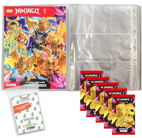 Bundle mit Blue Ocean LEGO Ninjago Serie 8 Trading Cards - 1 Leere Sammelmappe + 5 Booster + Exklusive Collect-it Hüllen