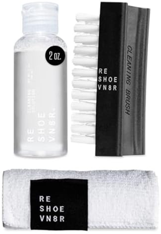 RESHOEVN8R Starter Shoe Cleaning Kit – Sneaker Cleaner with 2oz Shoe Cleaning Solution, Medium Bristle Brush & Microfiber Towel – Safe for Canvas, Mesh, Leather, Nubuck, Knit, Plastic & Rubber Shoes