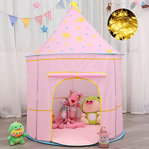 Tente de Jeu pour Enfants avec étoiles Lumineuses tipi Tente de Jeu Château de Princesse Tente pour intérieur et extérieur Maison de Jeu Cadeau d'anniversaire(Rose Lune)