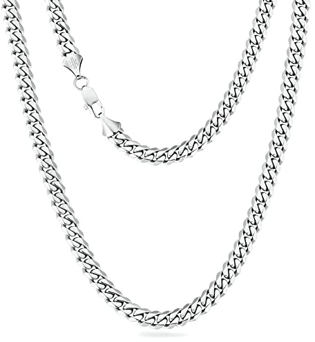 KRKC&CO 8mm Kette Herren, Herren Edelstahl Panzerkette mit Diamantschliff, Silbrig Cuban Link Chains Silberkette, Geschenke für Damen Mädchen Männer Jungs, [Länge 61cm]