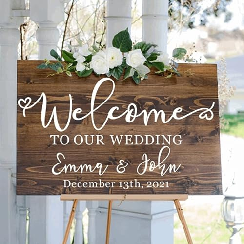 Hochzeits-Willkommensschild-Spiegel-Aufkleber, benutzerdefinierte Hochzeitsschilder, personalisierter Willkommensaufkleber, personalisierte Willkommensaufkleber für Hochzeit (43 x 27 cm)