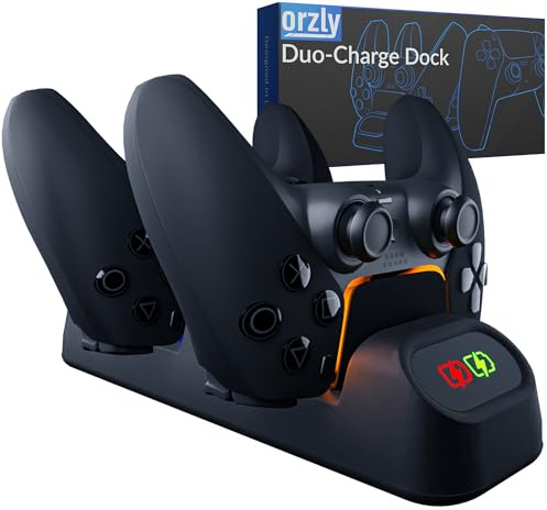 Orzly PS5 Controller Charging Station made for PlayStation 5 Console PS5 Controllers - Twin Docking charging Station PS5 Accessories Solution - Jet Black Edition