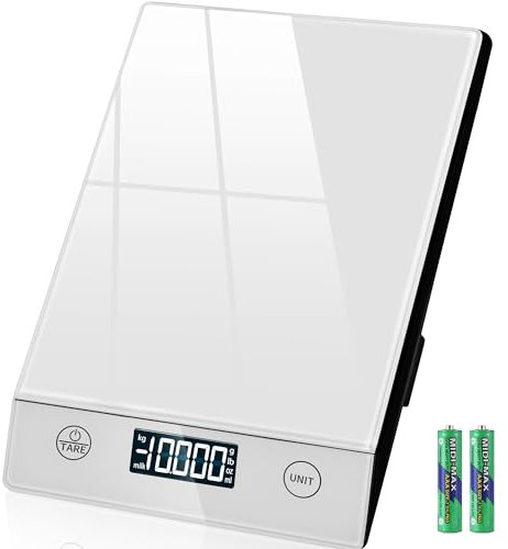 Küchenwaage Digital 10KG Küchenwaagen Glas Digitale Waage Wasserdicht Elektronische Haushaltswaage zum Backen, Tara Funktion, Touch-Taste, 1g Genaue - Silber